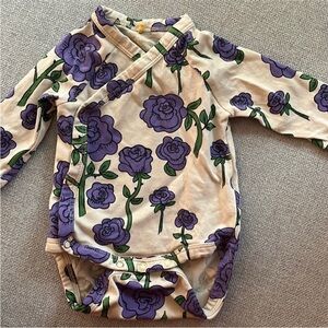 Mini Rodini Purple Flower Long Sleeve Newborn Bodysuit